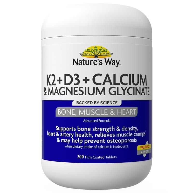 Nature's Way K2+D3 & Calcium + Magnesium Glycinate 200 Tablets Exclusive Size