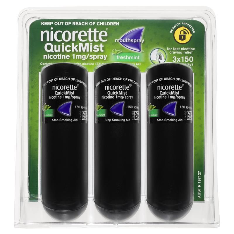 Nicorette Quit Smoking QuickMist Nicotine Mouth Spray Freshmint 3 x 150 Pack