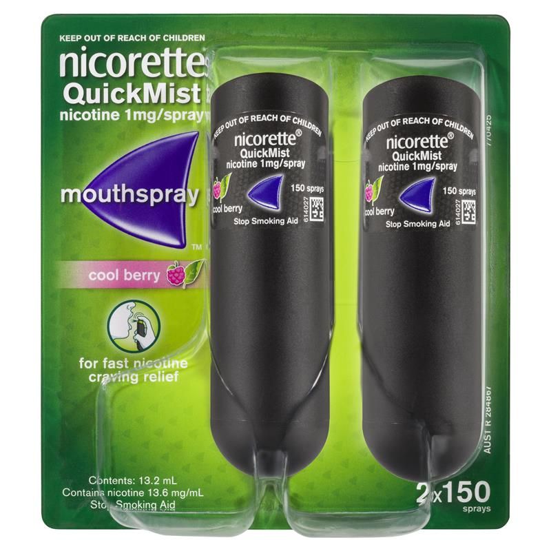 Nicorette Quit Smoking QuickMist Nicotine Mouth Spray Cool Berry 2 x 150 Sprays