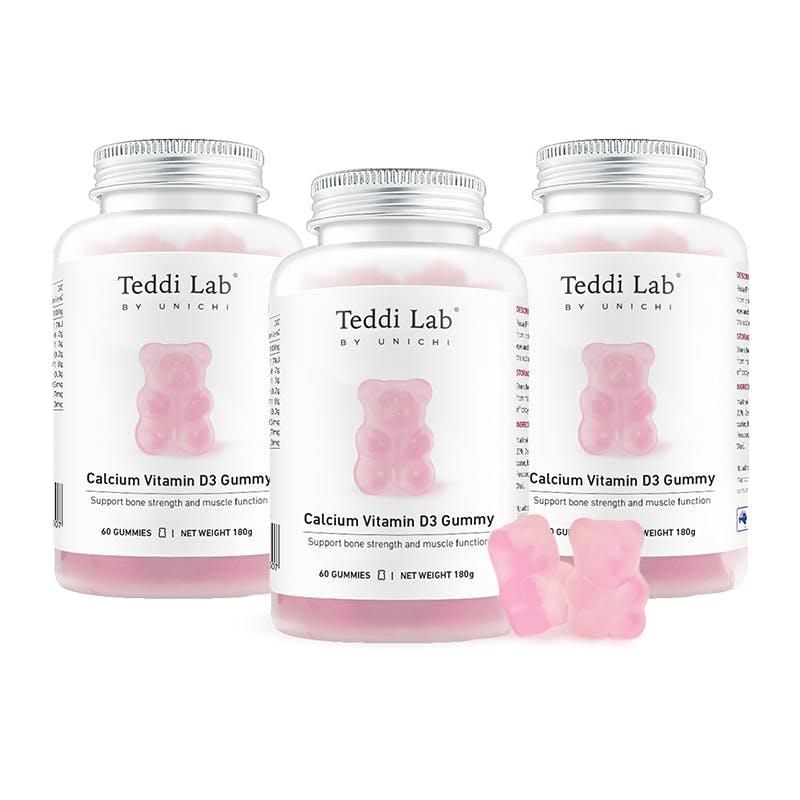 Teddi Lab by Unichi Calcium Vitamin D3 Gummy 60s x3 - Strong Bone, Muscle & Teeth Packs