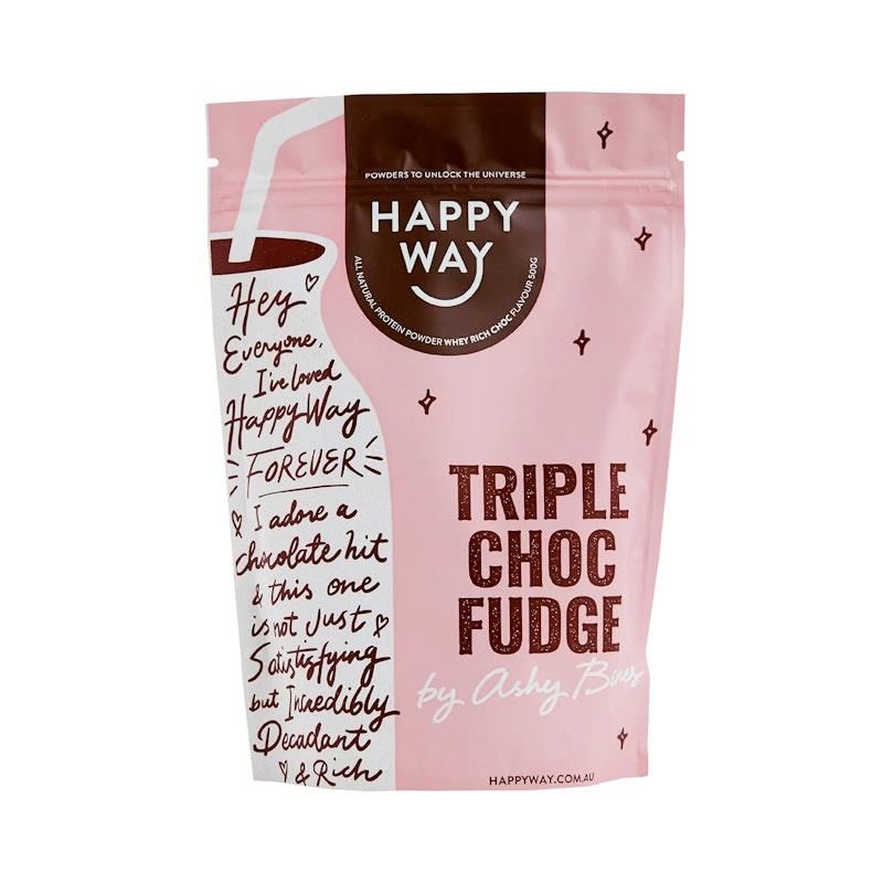 Happy Way Ashy Bines Triple Choc Fudge Whey Protein Powder 500g