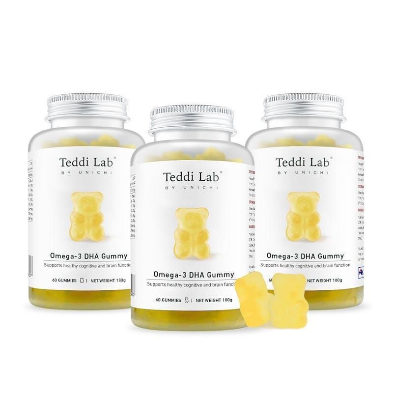 Teddi Lab by Unichi Omega-3 DHA Gummy x3 - Brain Memory & Eye Health, Vegan Algae Oil 3Bottles
