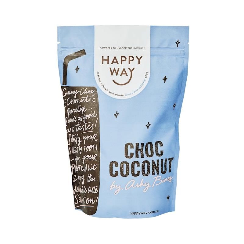 Happy Way Ashy Bines Choc Coconut Whey Protein Powder 500g
