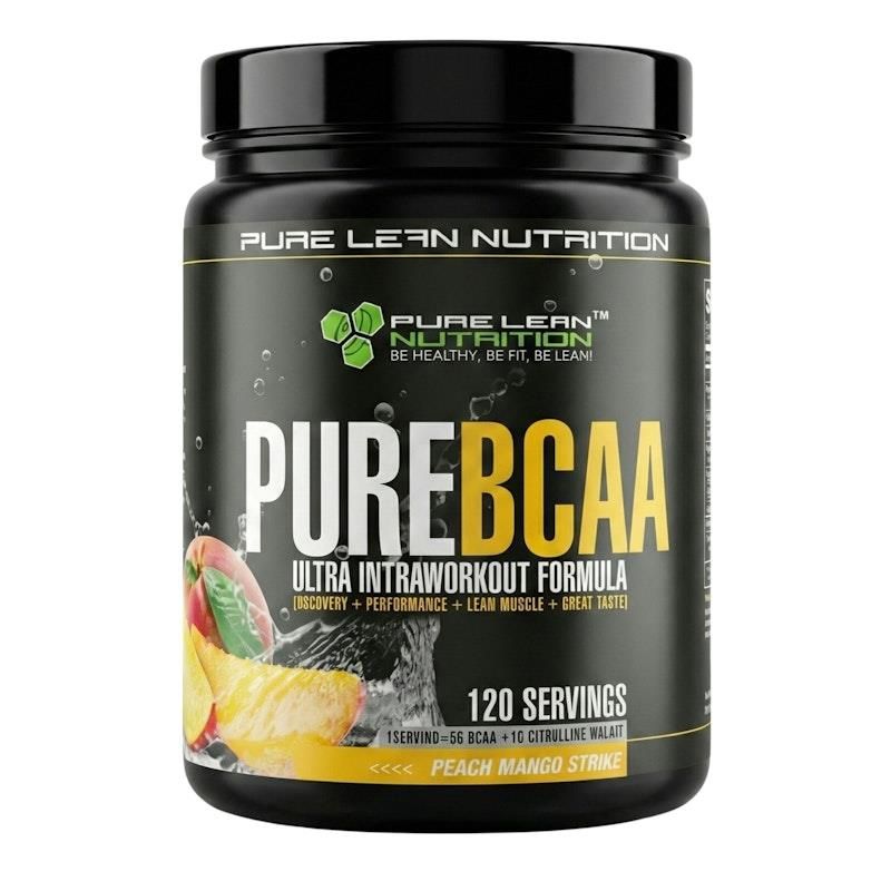 Pure Lean Nutrition Pure BCAA Intra Workout Branch Chain Amino Acids Recovery in Peach Mango 840g 120 Serves