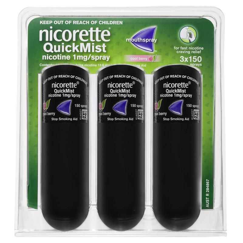 Nicorette Quit Smoking QuickMist Nicotine Mouth Spray Cool Berry 3 x 150 Pack
