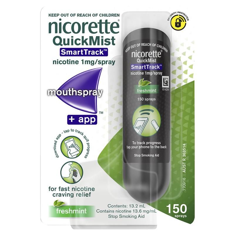 Nicorette Quit Smoking QuickMist SmartTrack Nicotine Mouth Spray Freshmint 150 Pack