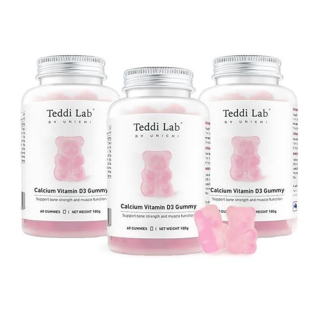Teddi Lab by Unichi Calcium Vitamin D3 Gummy 60s x3 - Strong Bone, Muscle & Teeth Packs
